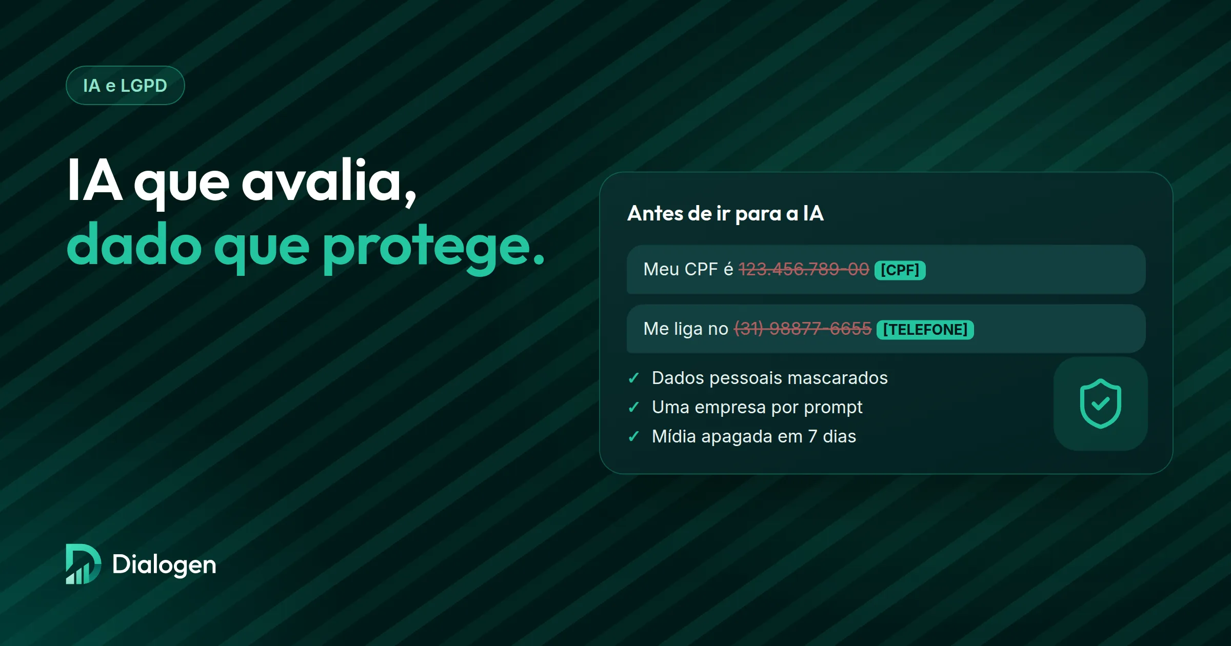 CPF e telefone substituídos por marcadores antes de a conversa ir para a IA